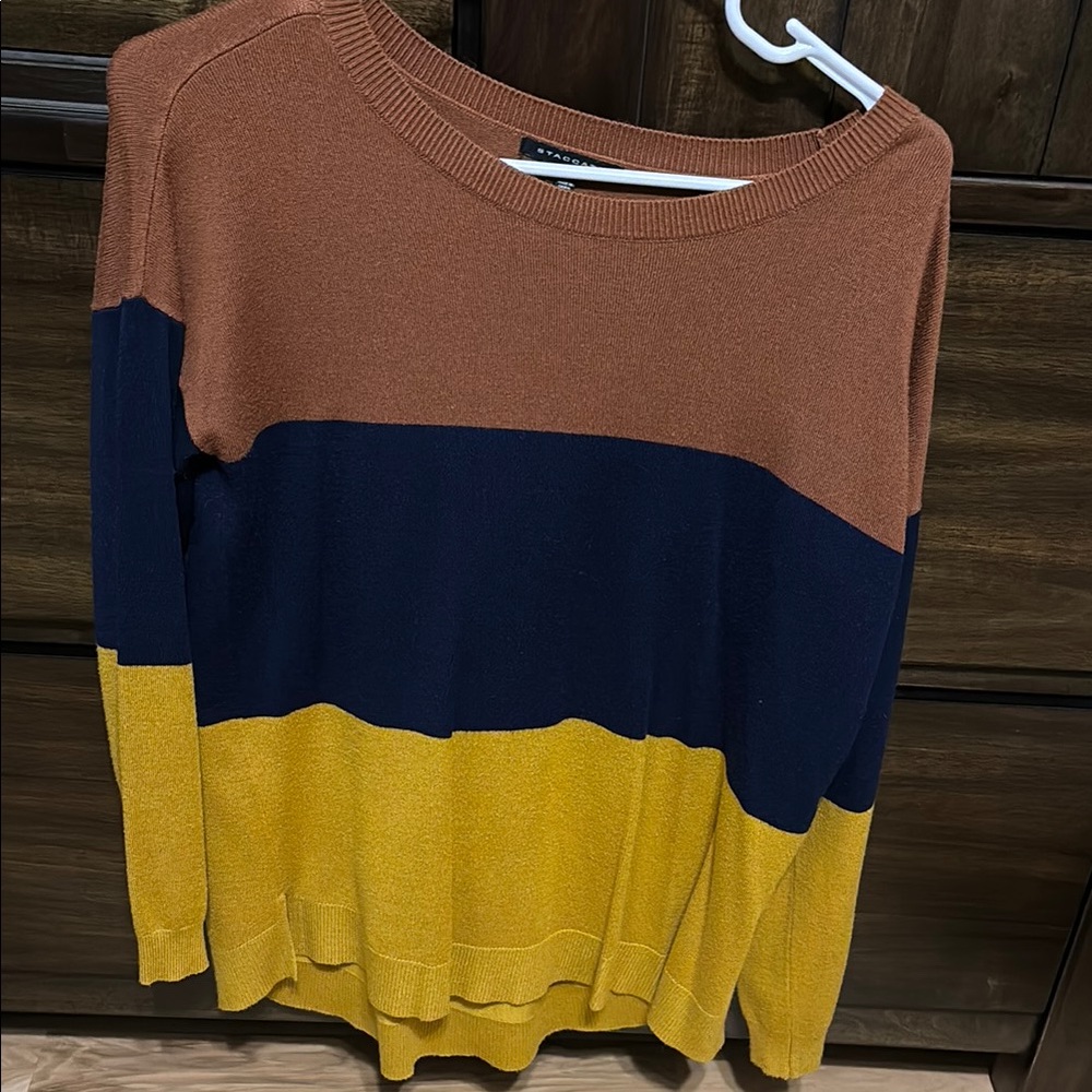 Staccato Color Block Sweater - Brown, Navy, Yellow